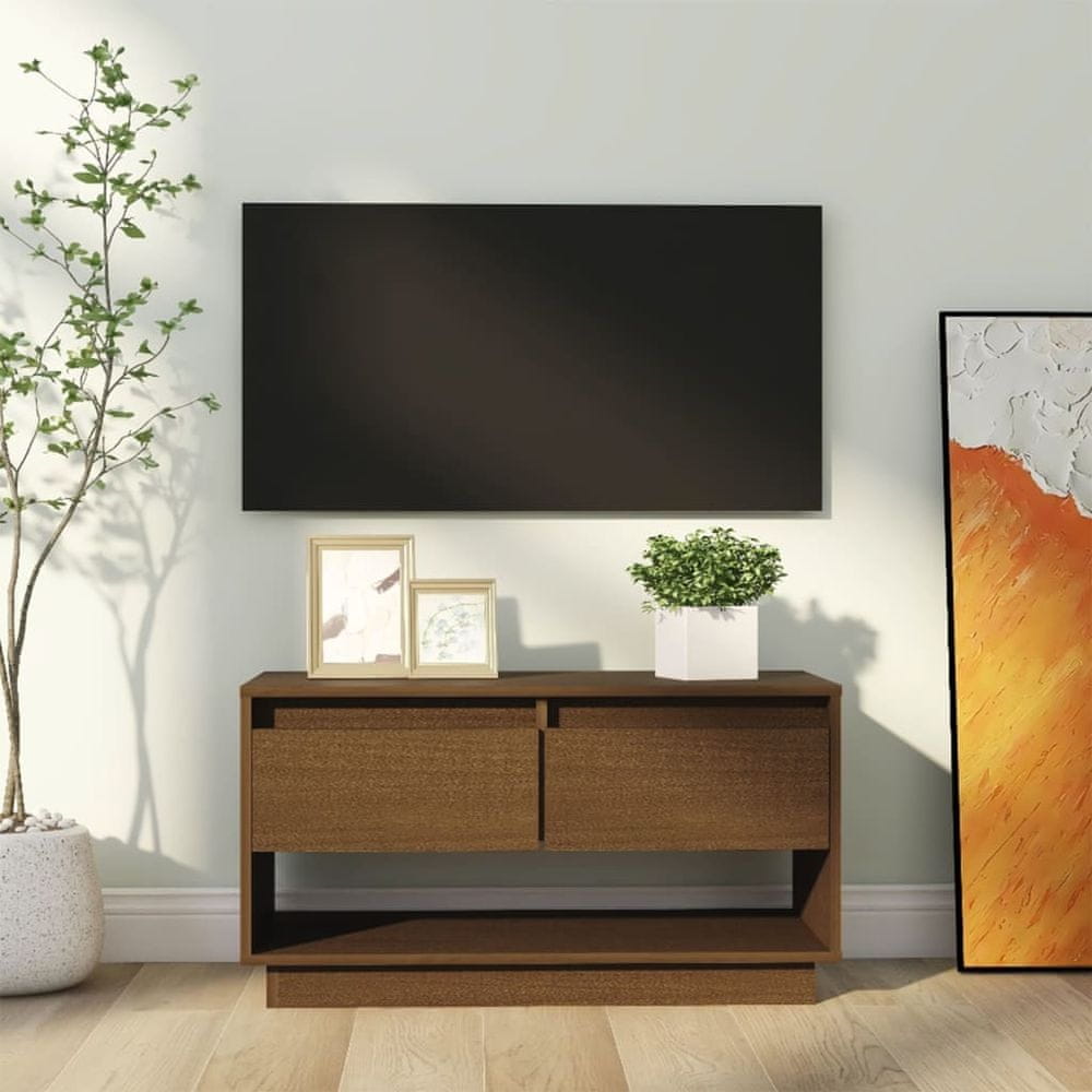 Vidaxl TV skrinka medovo-hnedá 74x34x40 cm masívna borovica